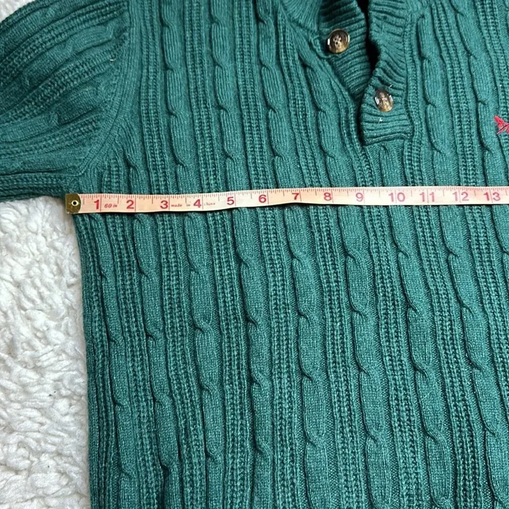 Crew Clothing Company Lambswool Blend Pullover Green Quarter Button Up Sweater
